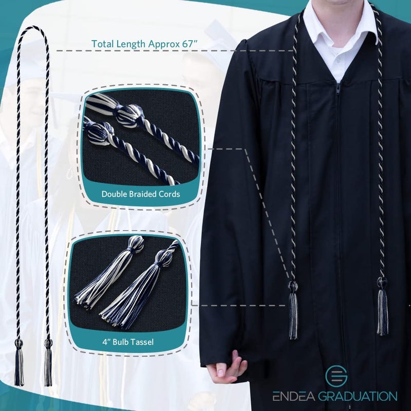 Endea Graduation Single Honor Cord Two-Color (Navy Blue/White) - Image 3